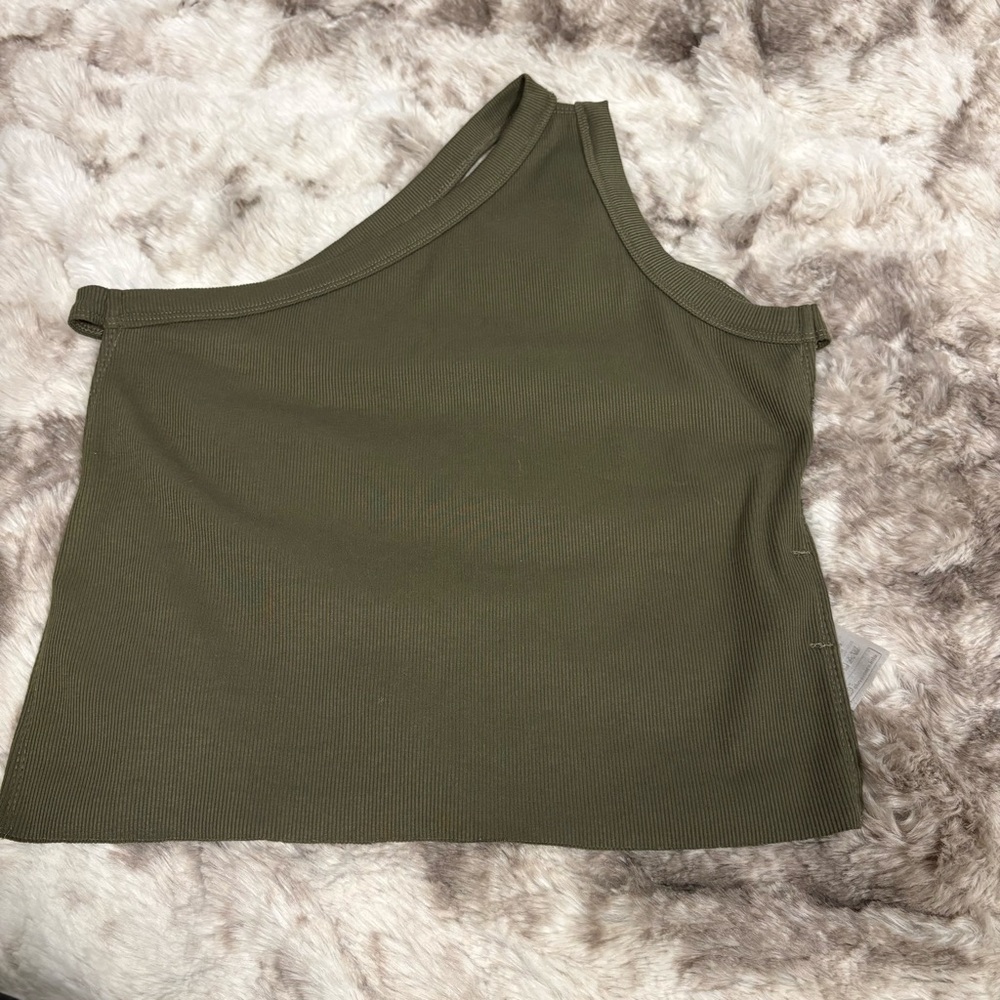 Edikted Olive Green One-Shoulder Crop Tank with Open Back Sz L
